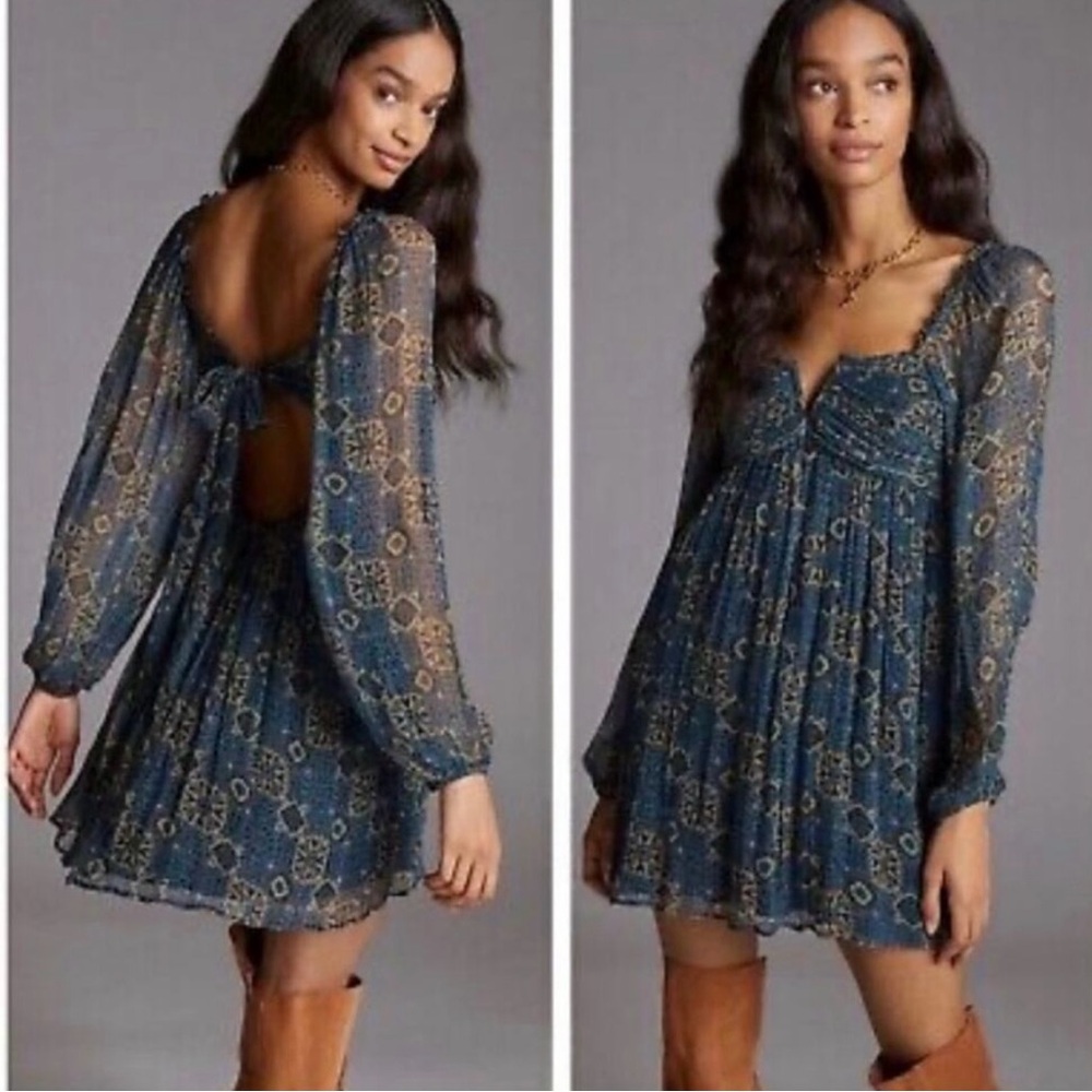 Anthropologie geometric open backed baby doll Mini Sundress - Picture 3 of 7